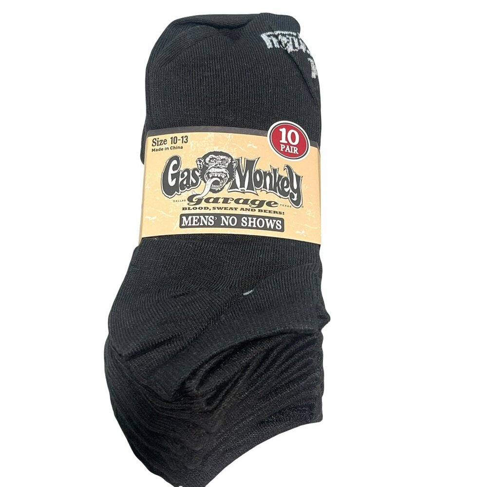 Gas Monkey Mens 10 Pack Black Cushioned No Show Socks